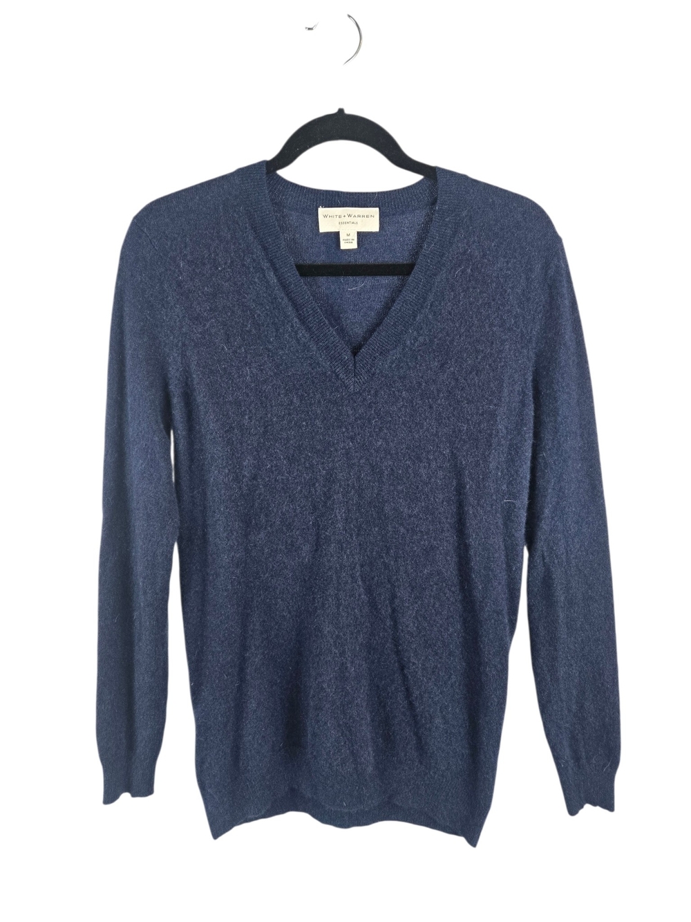 White + Warren Cashmere V-Neck Sweater Essentials Lightweight Navy Medium